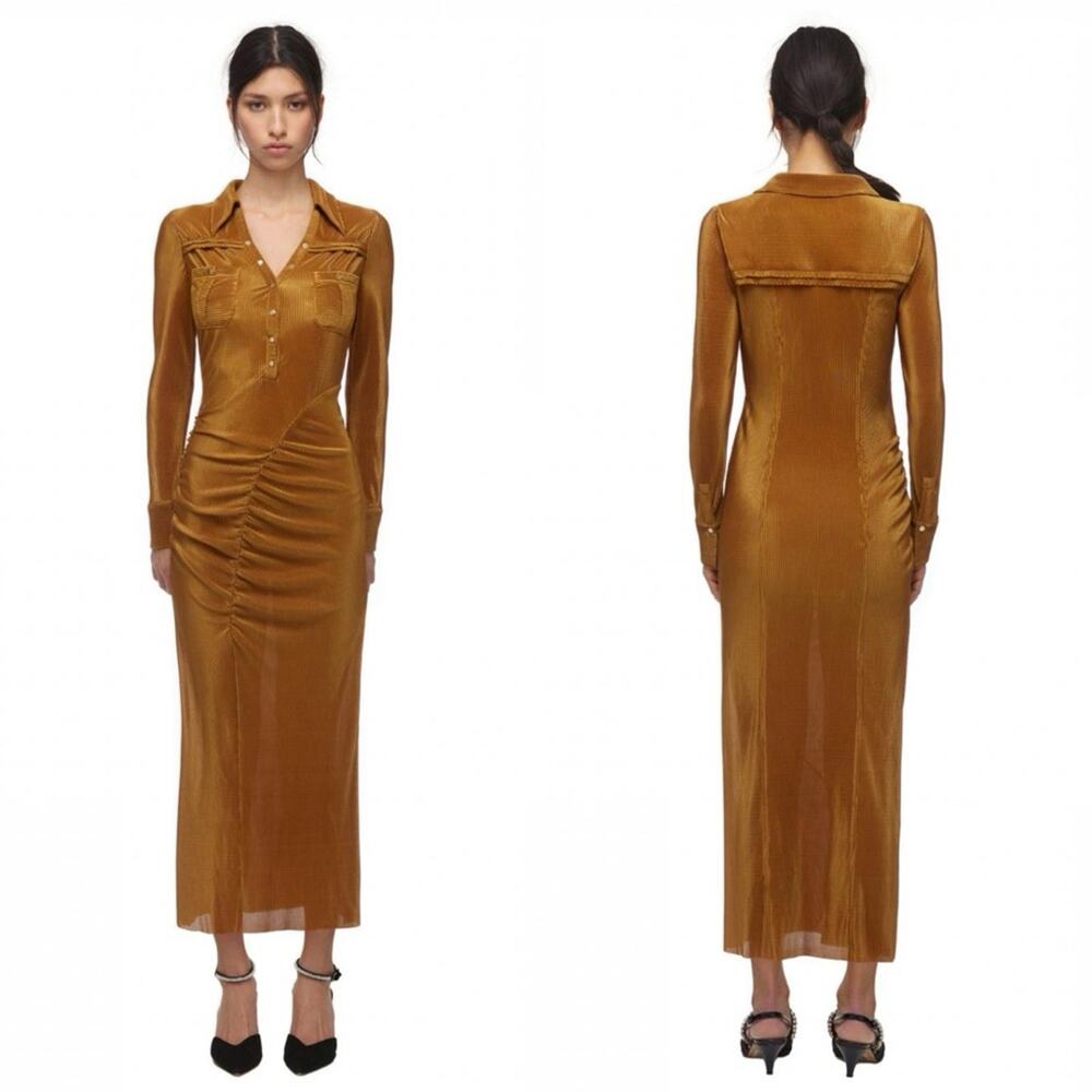 Self-Portrait Gold Midi Dress with Elegant Detailing